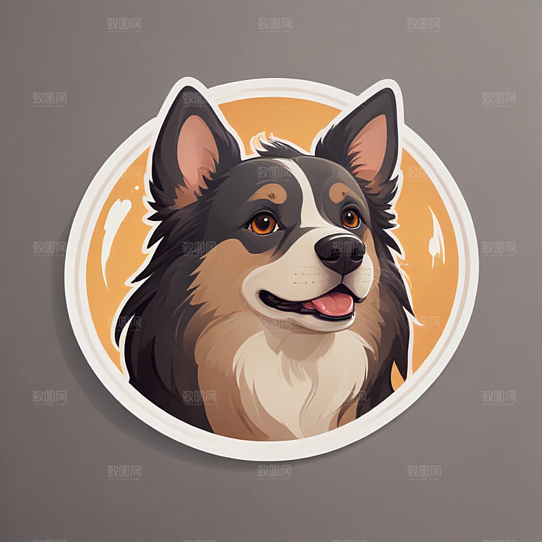 可爱萌犬徽章图案插画图片