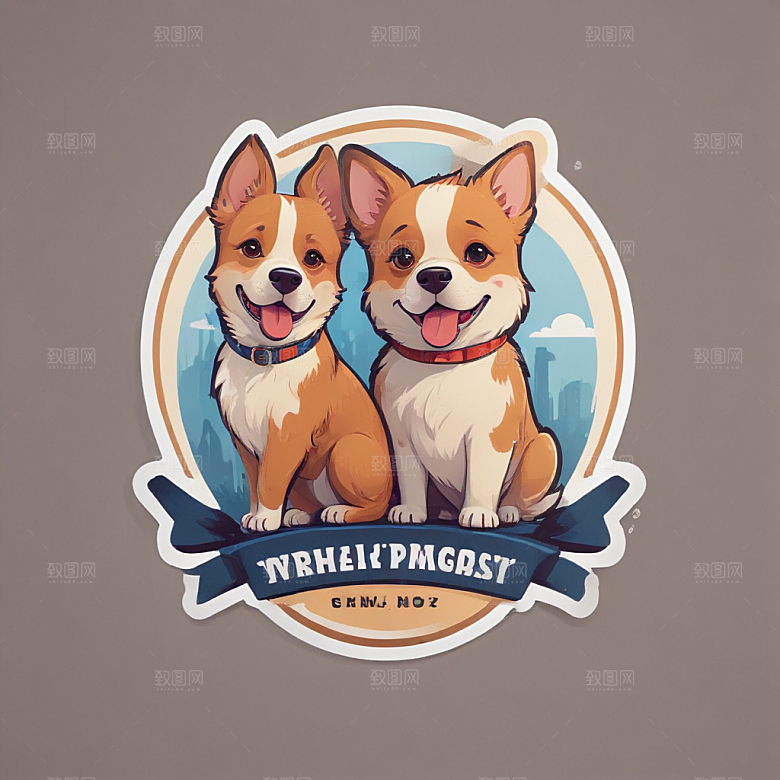 可爱萌犬徽章图案插画图片