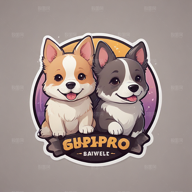 可爱萌犬徽章图案插画图片