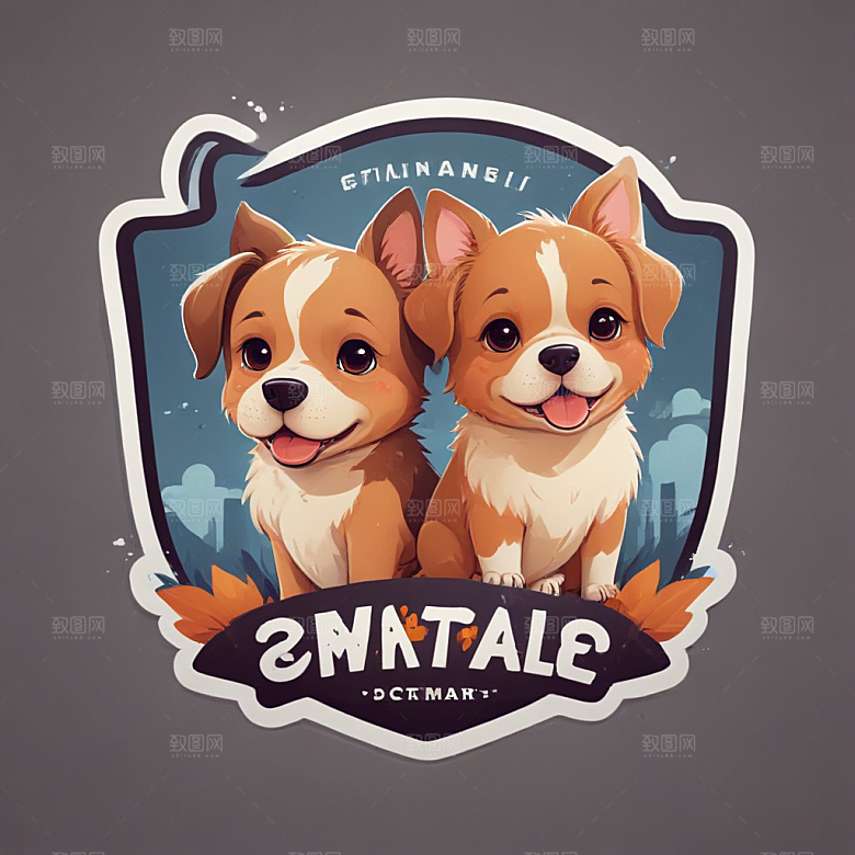 可爱萌犬徽章图案插画图片