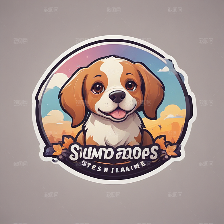 可爱萌犬徽章图案插画图片