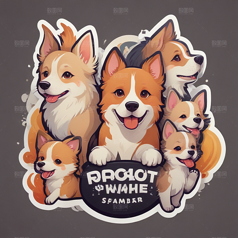可爱萌犬徽章图案插画图片