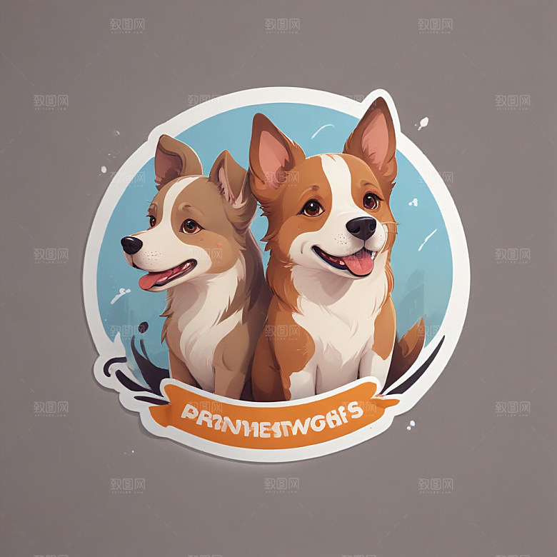 可爱萌犬徽章图案插画图片