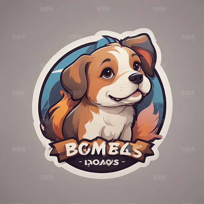 可爱萌犬徽章图案插画图片