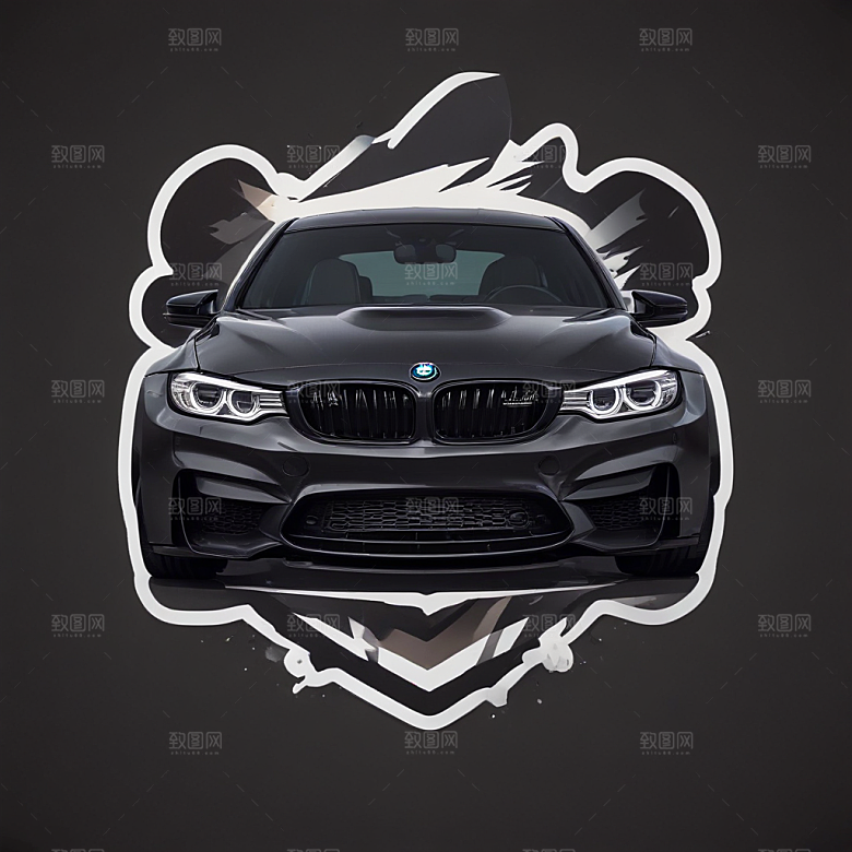 暗黑风格黑色BMW M340i猫图片