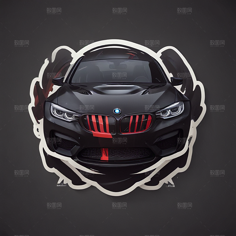 暗黑风格黑色BMW M340i猫图片