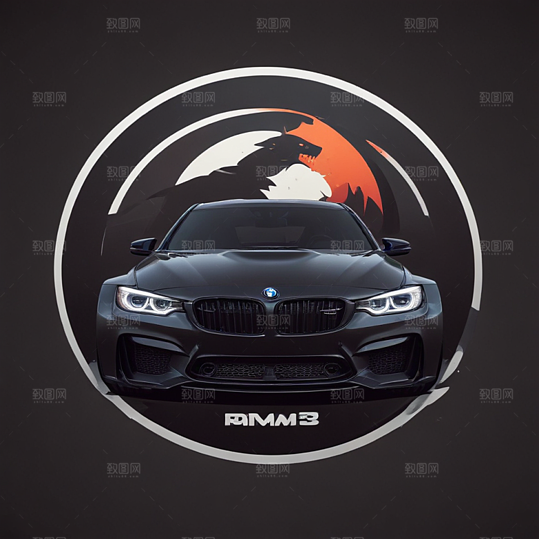 暗黑风格黑色BMW M340i猫图片