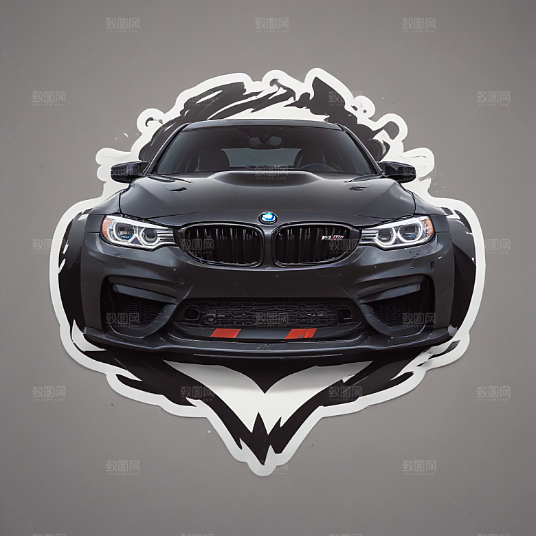 暗黑风格黑色BMW M340i猫图片