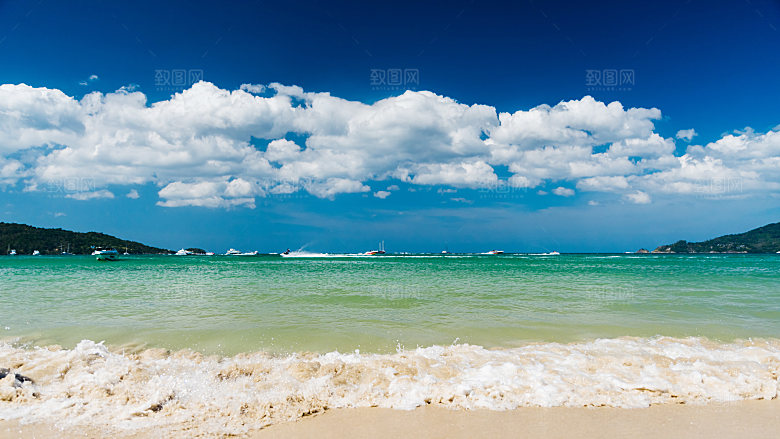 高清海景海滩沙滩海边大海蓝色海洋壁纸素材