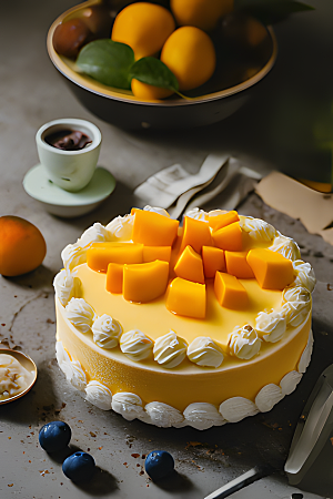 蛋糕芒果一块轻盈的芝士蛋糕上面铺满