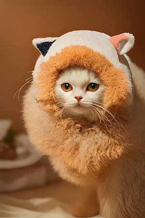 猫咪公仔头套可爱毛茸茸的图片风格