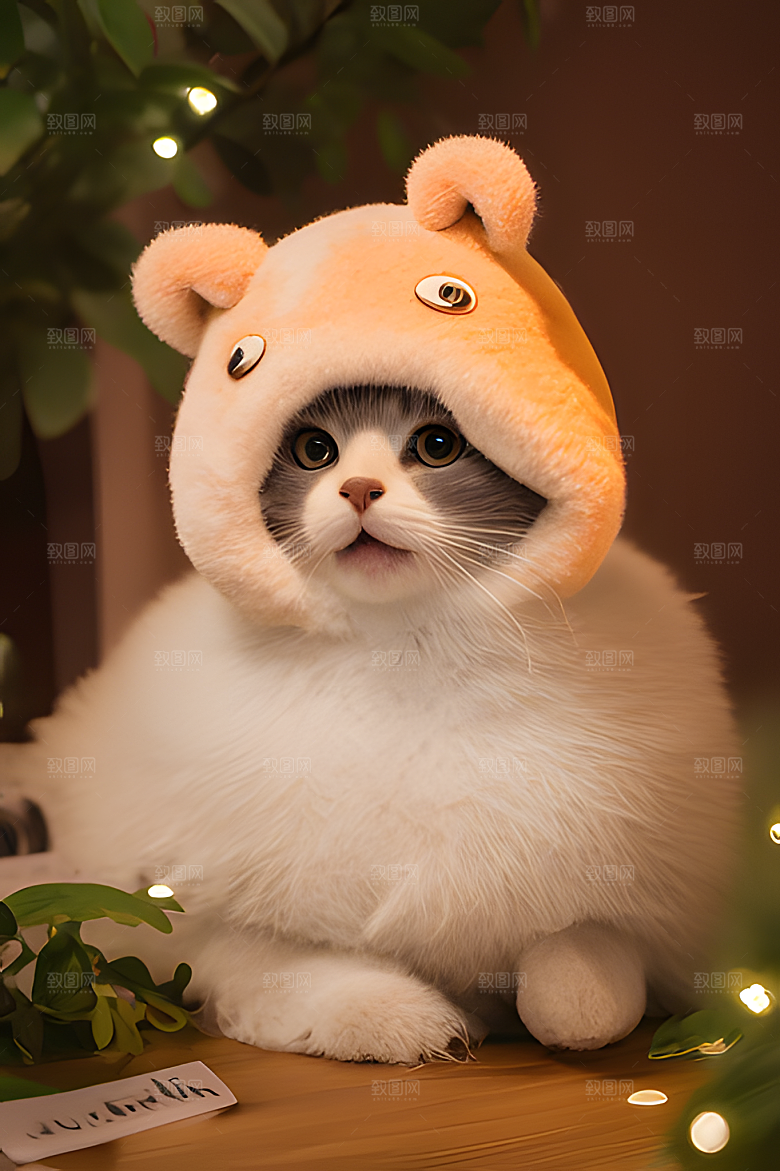 猫咪公仔头套可爱毛茸茸的图片风格