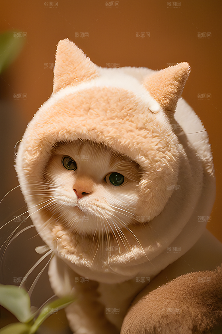 猫咪公仔头套可爱毛茸茸的图片风格