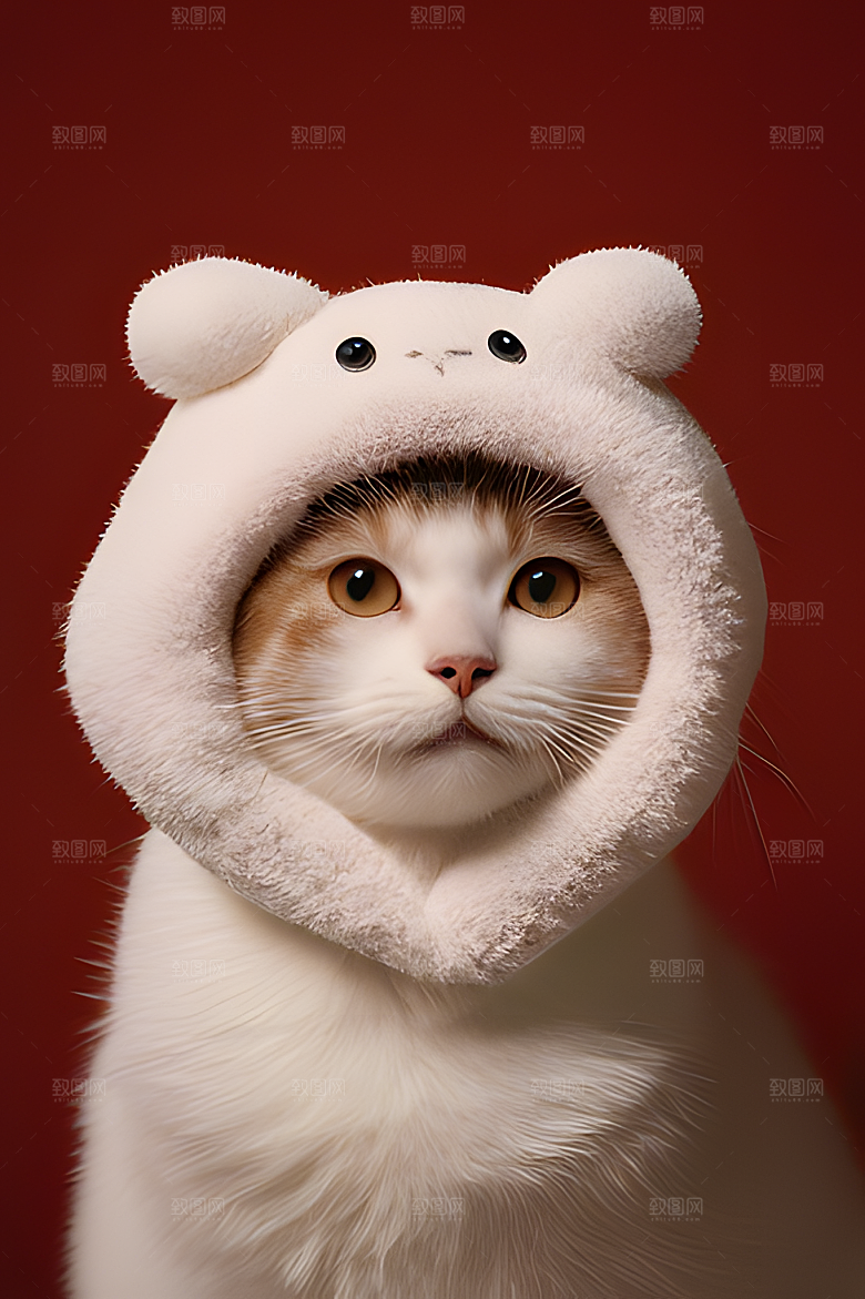 猫咪公仔头套可爱毛茸茸的图片风格