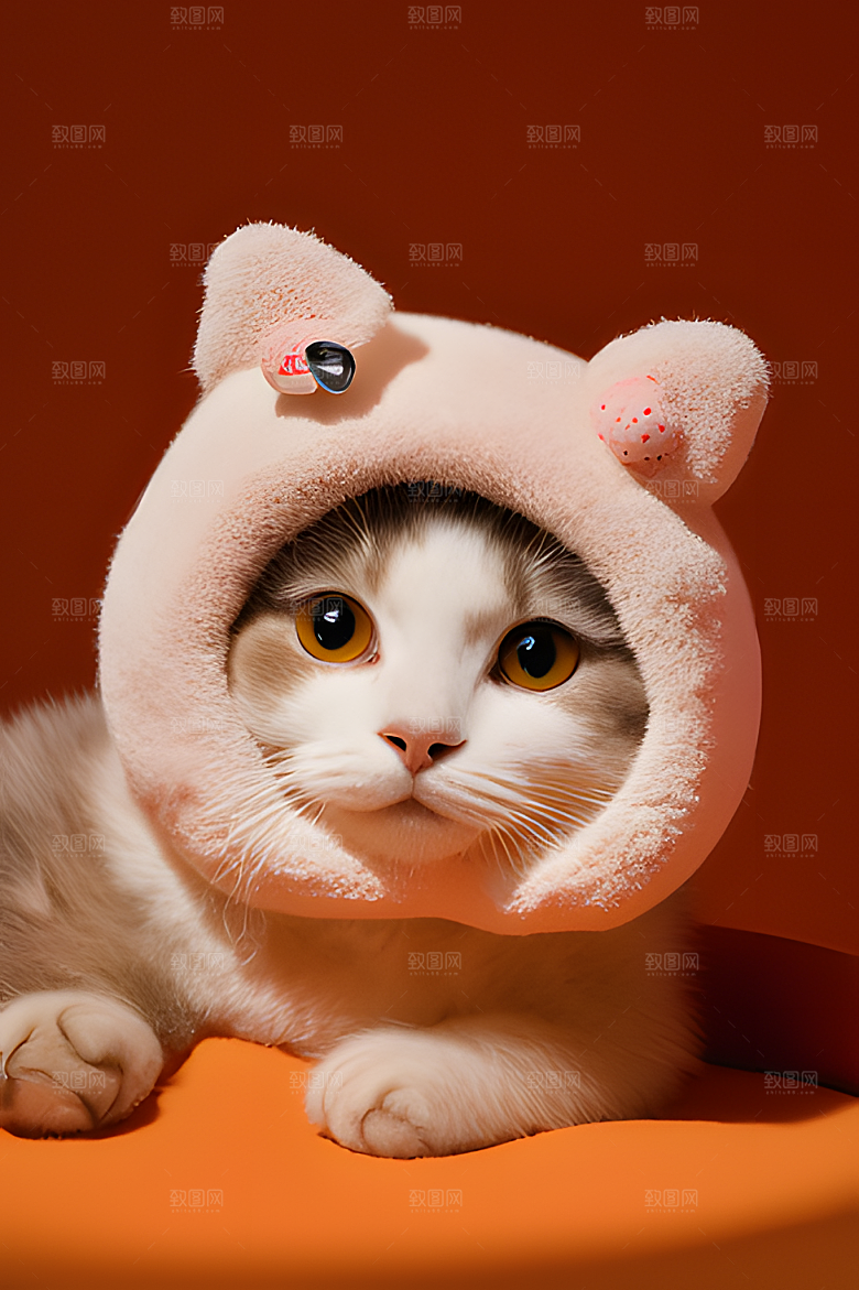 猫咪公仔头套可爱毛茸茸的图片风格
