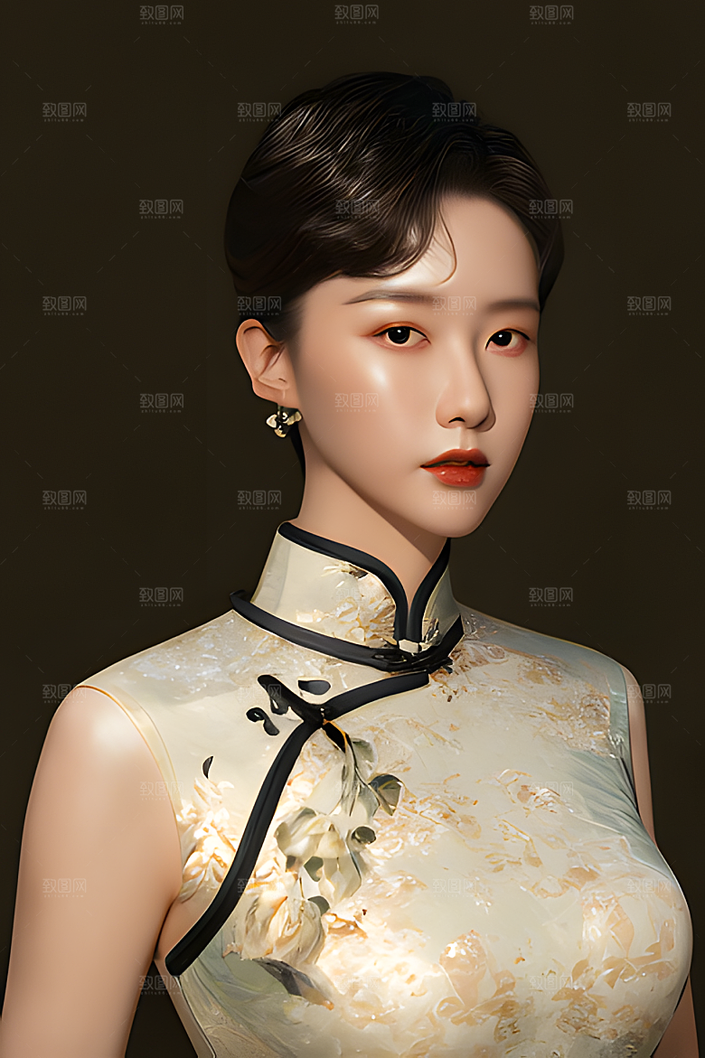 油画风美女图片素材
