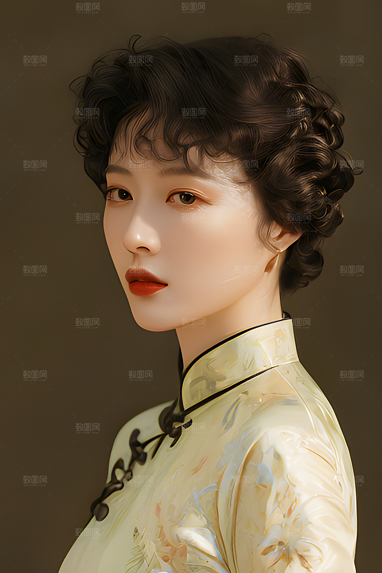 油画风美女图片素材