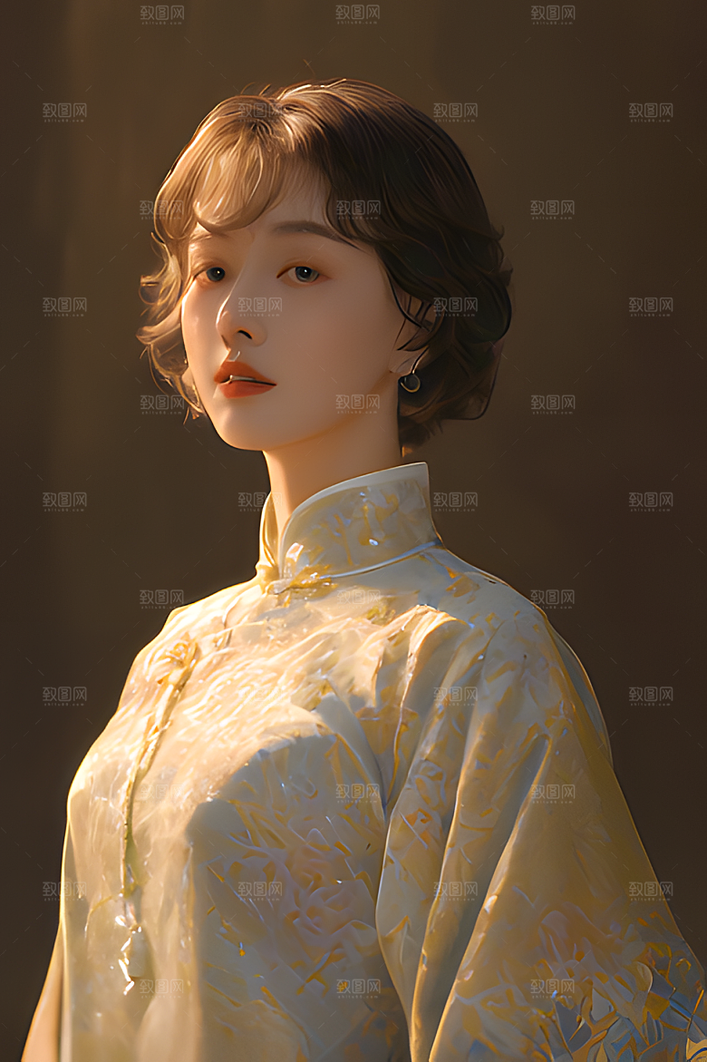 油画风美女图片素材