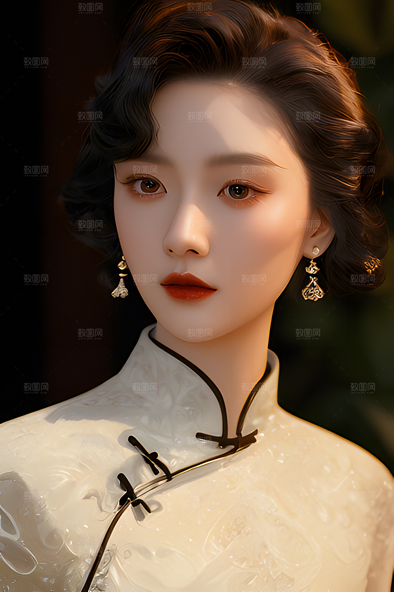 油画风美女图片素材