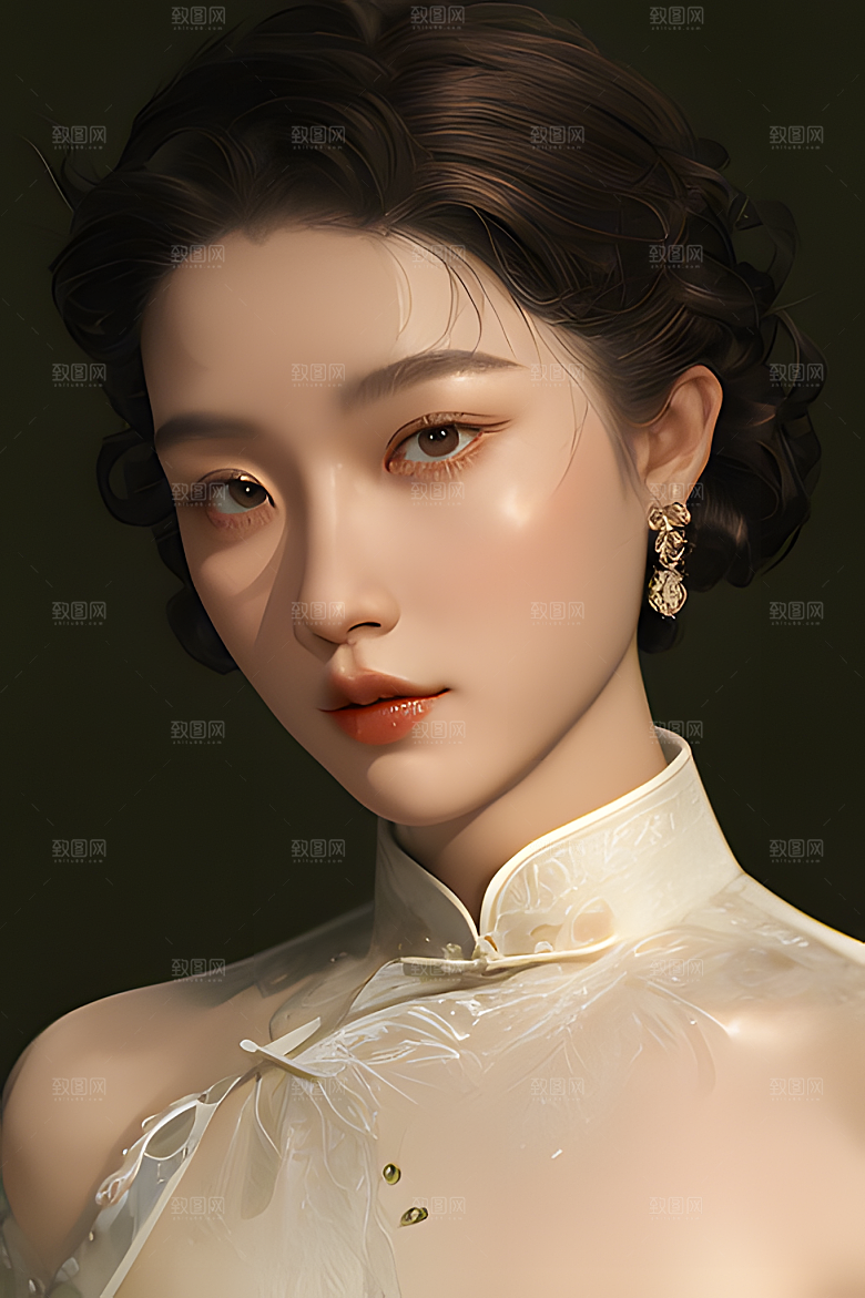 油画风美女图片素材