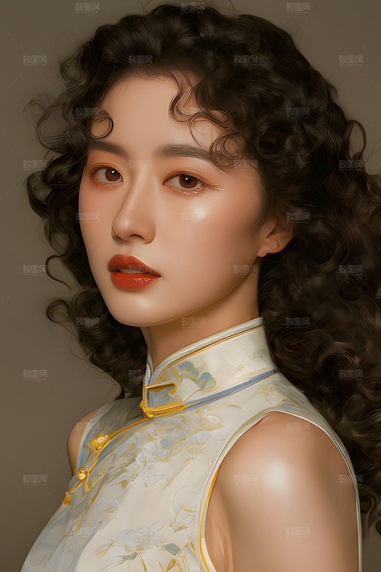 油画风美女图片素材