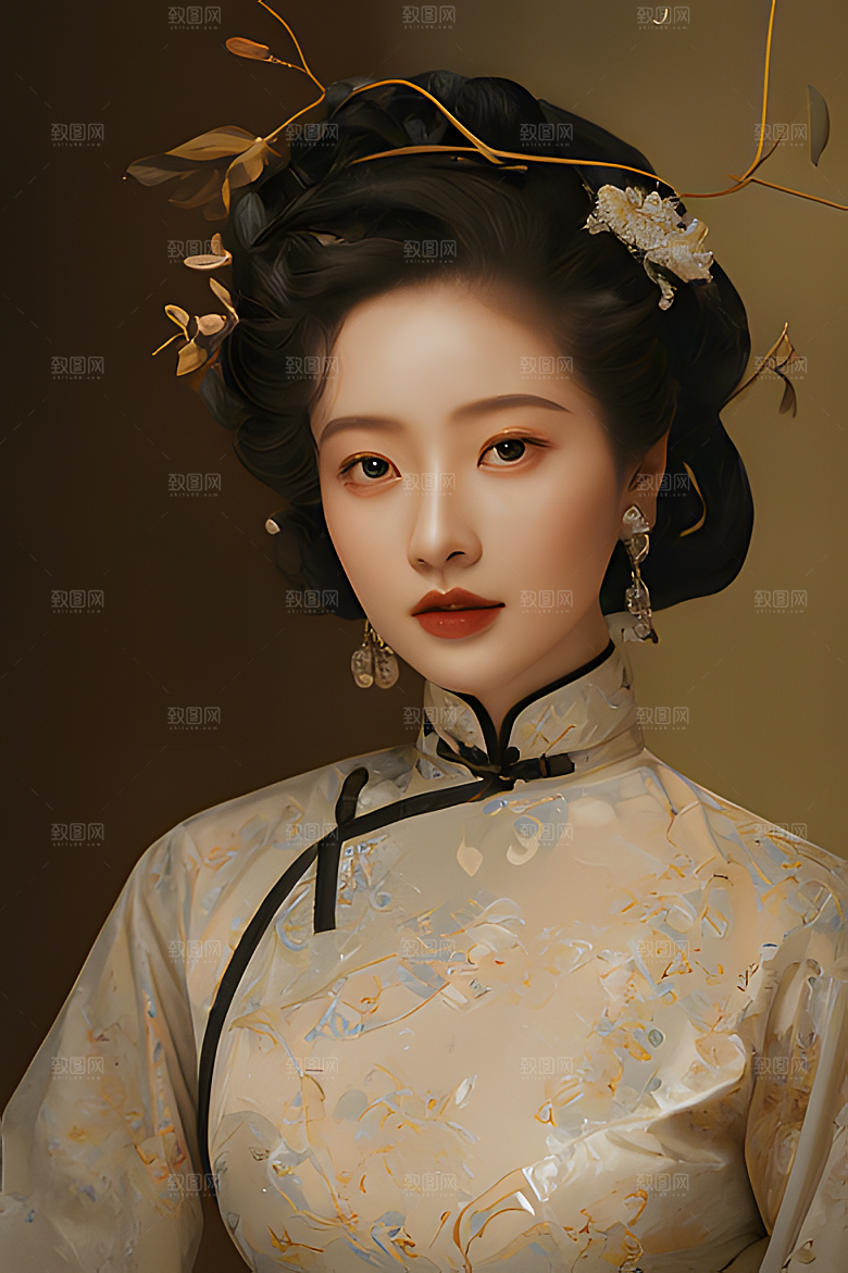 油画风美女图片素材