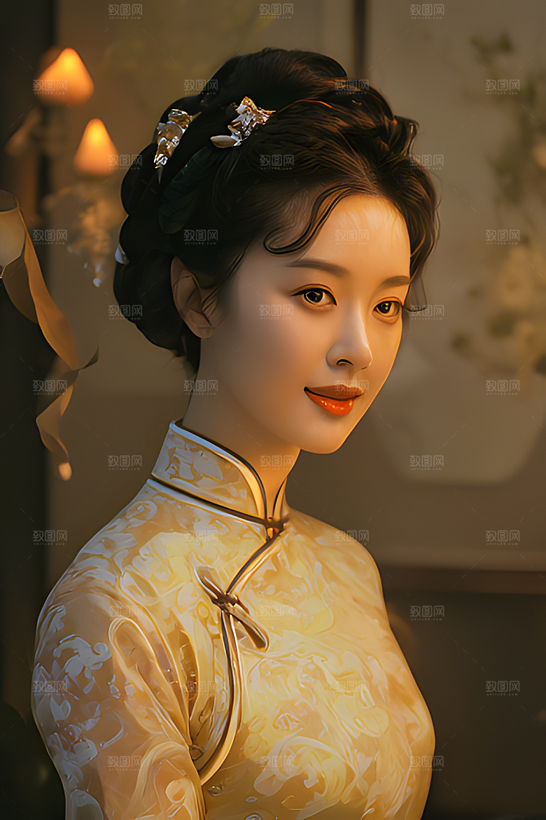 油画风美女图片素材