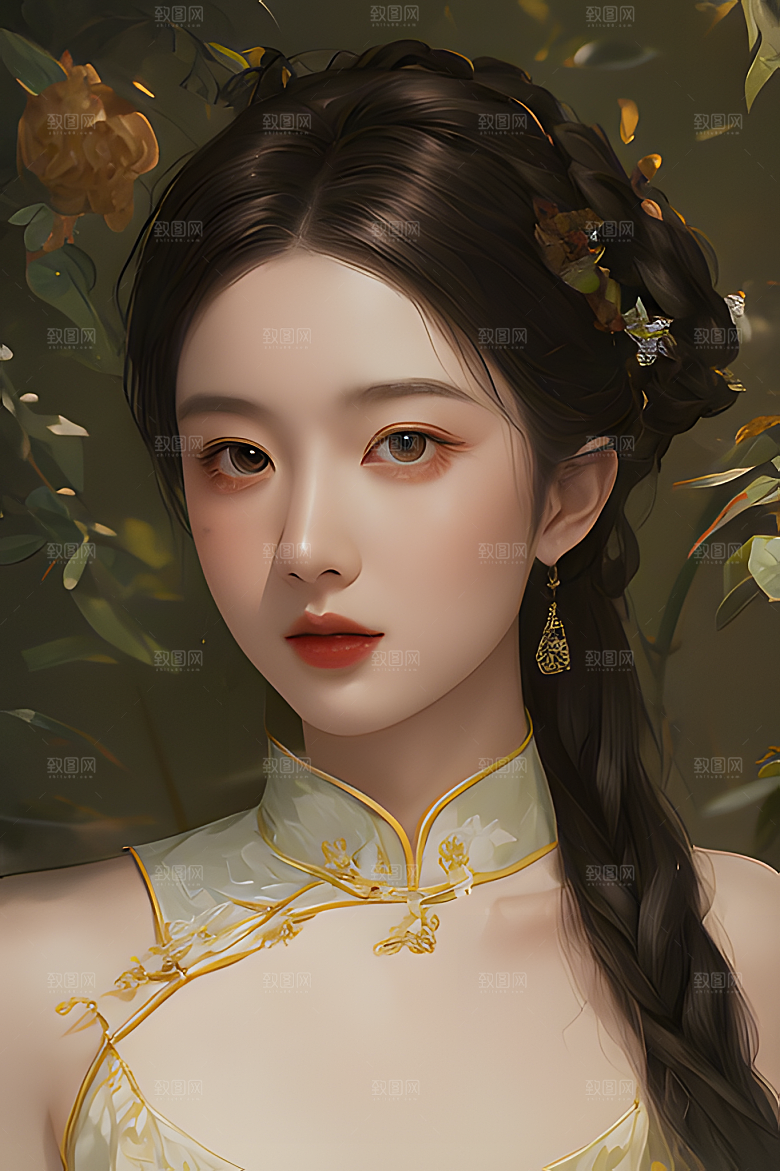油画风美女图片素材