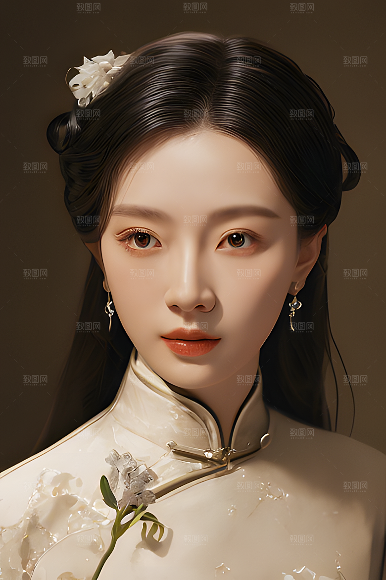 油画风美女图片素材