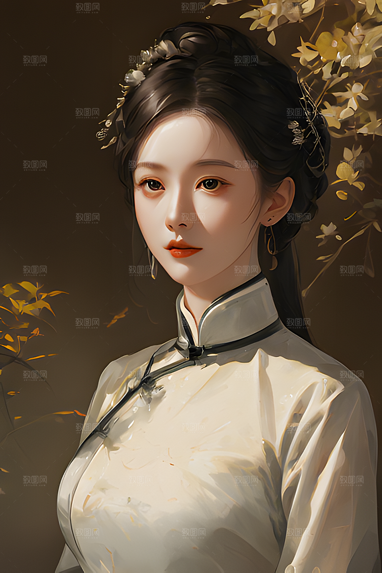 油画风美女图片素材