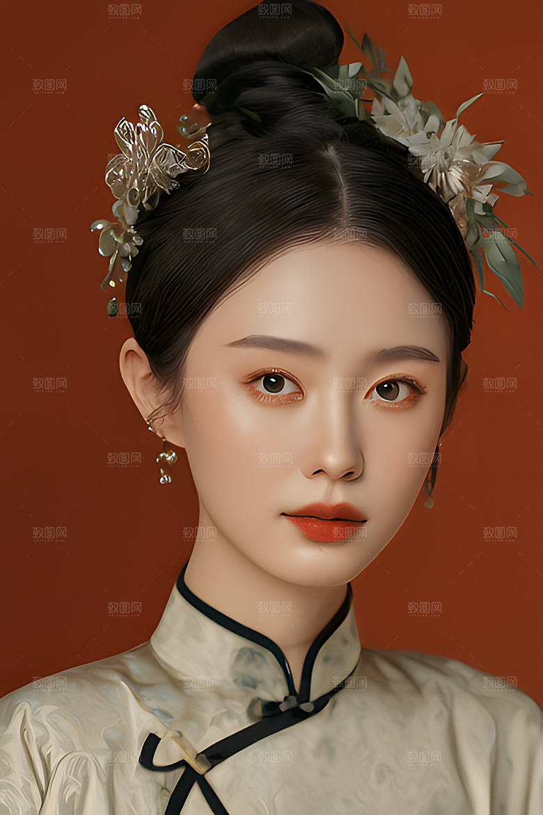 油画风美女图片素材