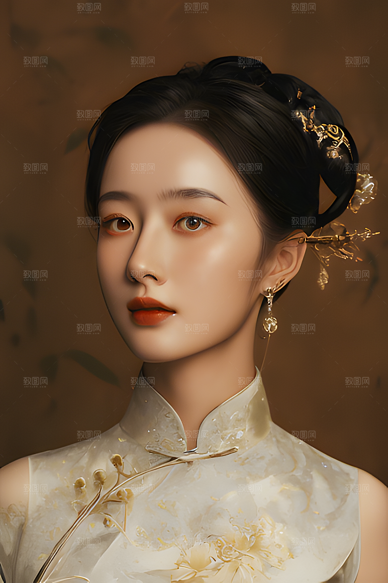 油画风美女图片素材