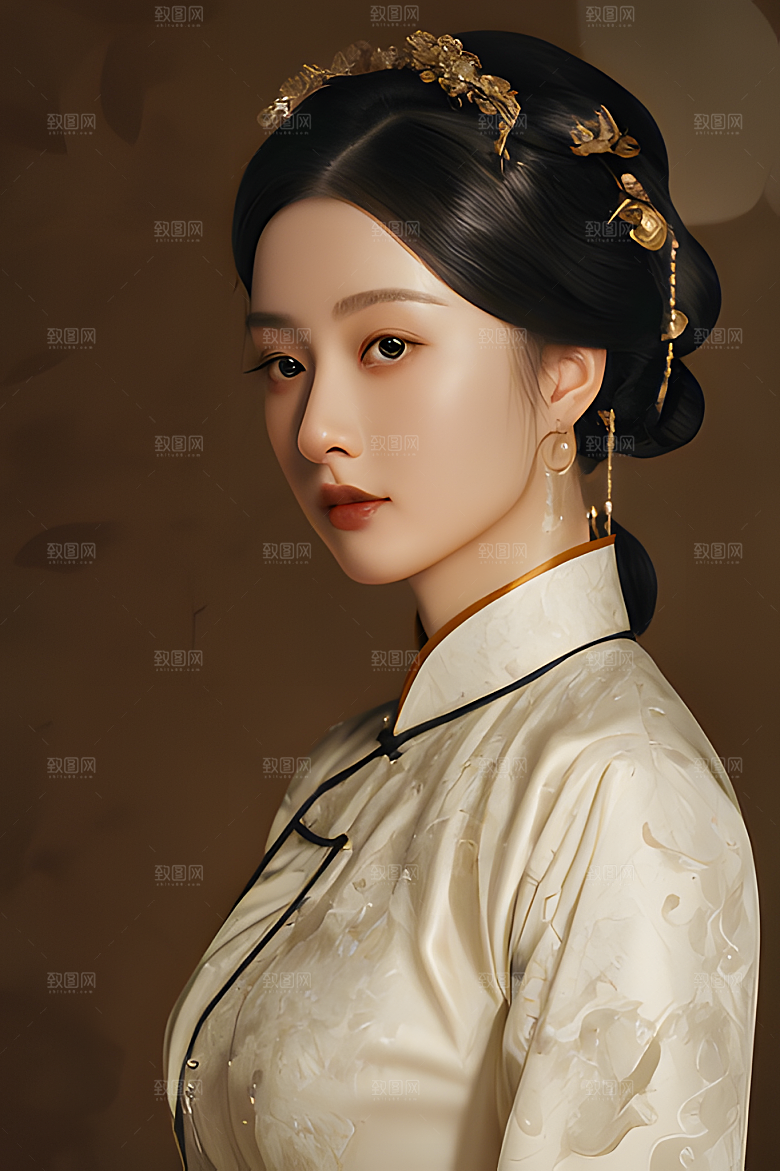 油画风美女图片素材