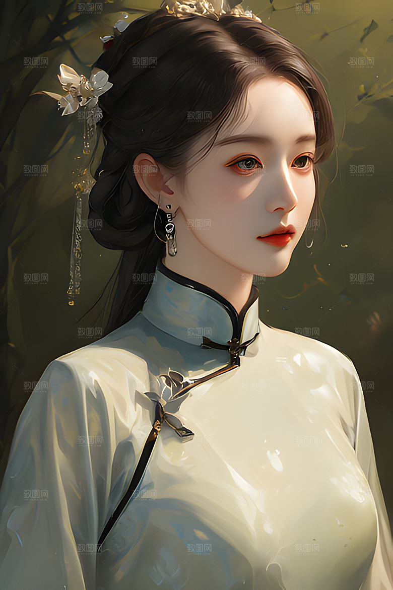 油画风美女图片素材