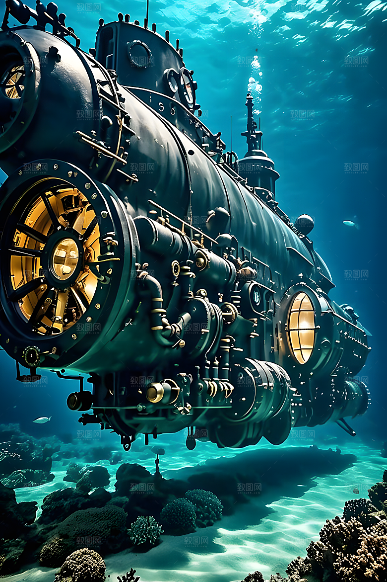 海下的机械潜水艇柴油朋克风机械