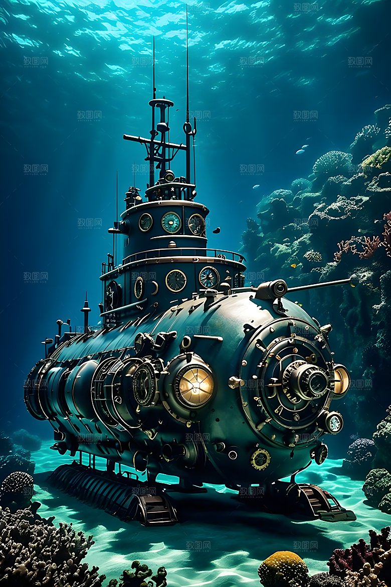 海下的机械潜水艇柴油朋克风机械