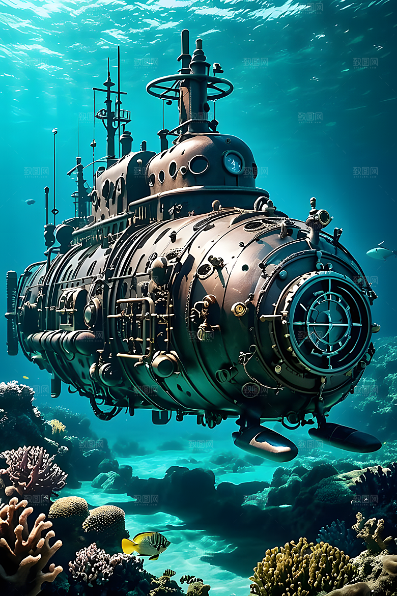 海下的机械潜水艇柴油朋克风机械