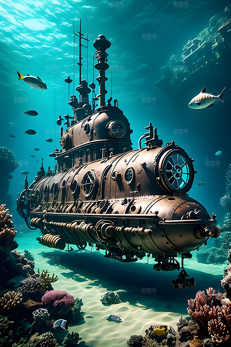 海下的机械潜水艇柴油朋克风机械