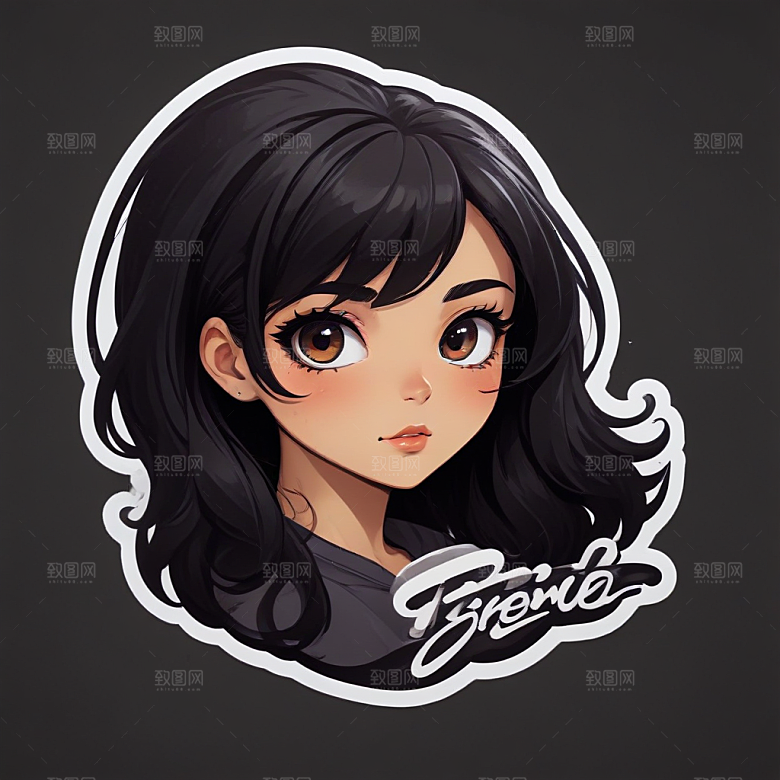 甜美插画黑发黑眼睛短发少女图片
