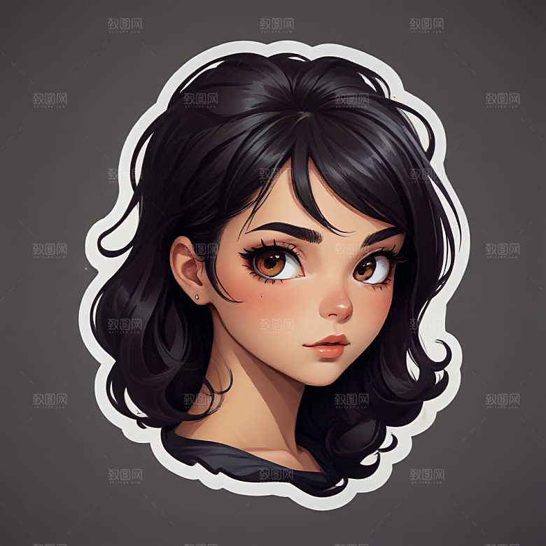 甜美插画黑发黑眼睛短发少女图片