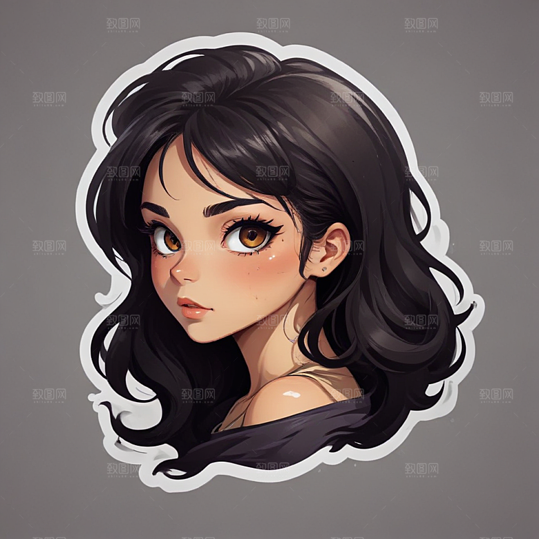 甜美插画黑发黑眼睛短发少女图片
