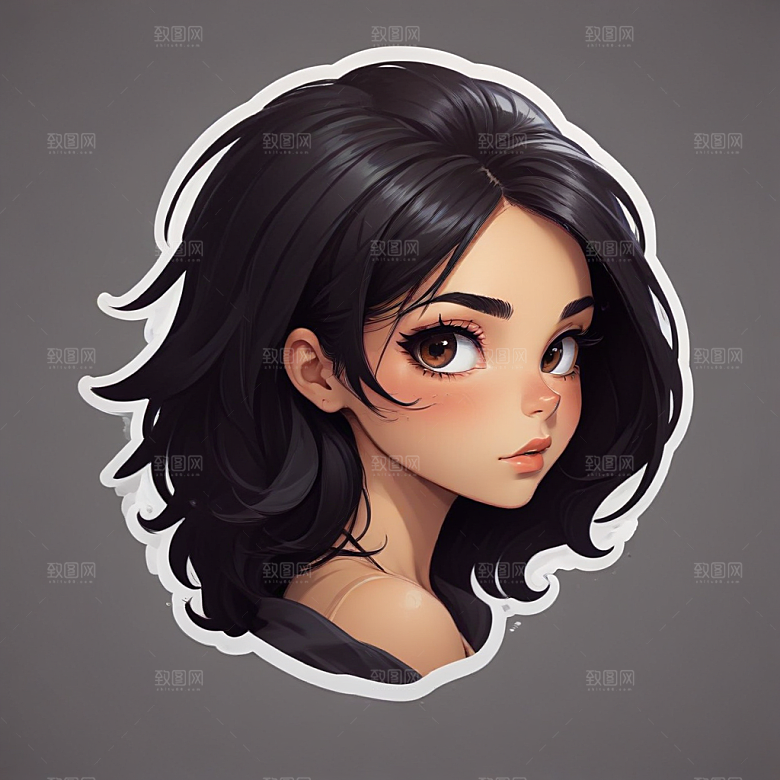 甜美插画黑发黑眼睛短发少女图片