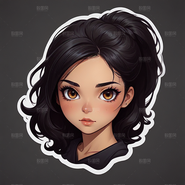 甜美插画黑发黑眼睛短发少女图片