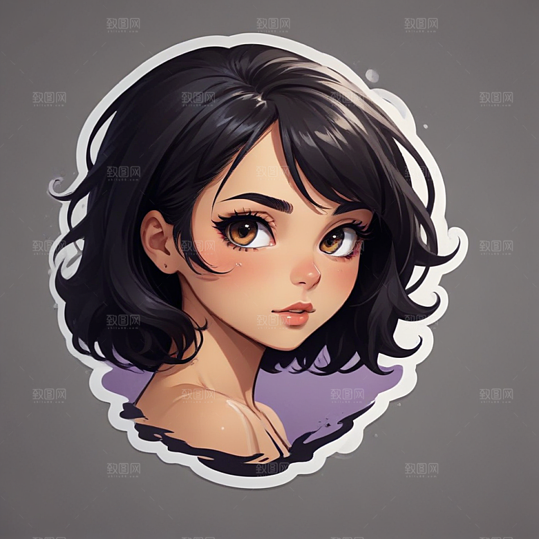 甜美插画黑发黑眼睛短发少女图片