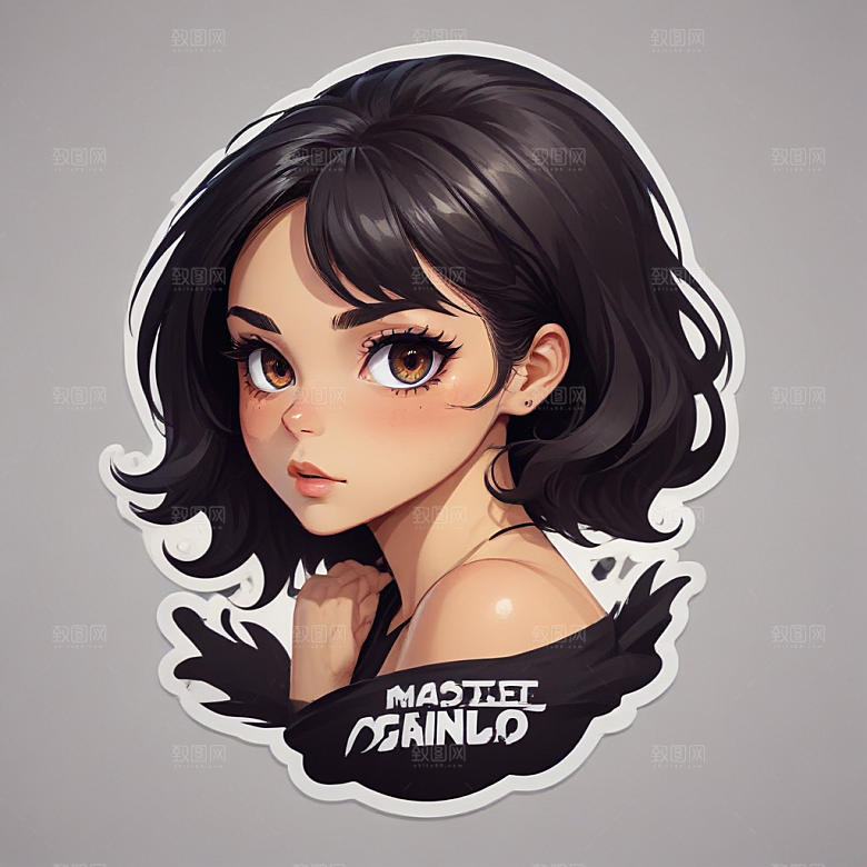 甜美插画黑发黑眼睛短发少女图片