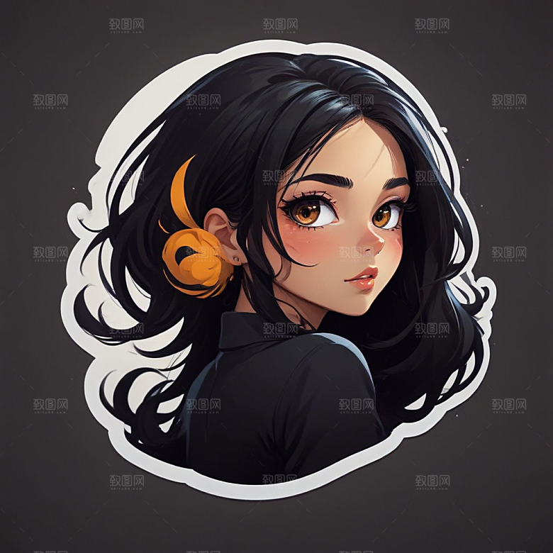 甜美插画黑发黑眼睛短发少女图片