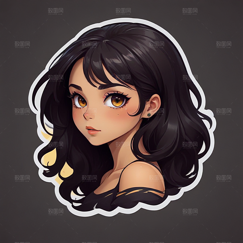 甜美插画黑发黑眼睛短发少女图片