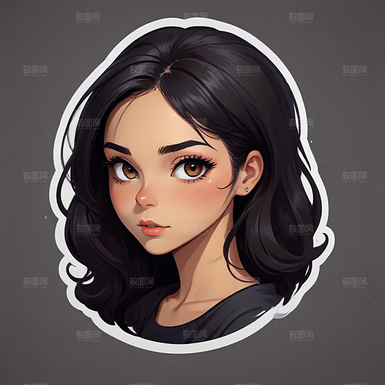 甜美插画黑发黑眼睛短发少女图片