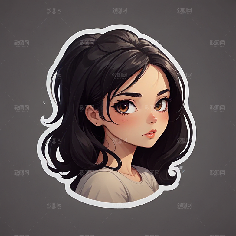 甜美插画黑发黑眼睛短发少女图片