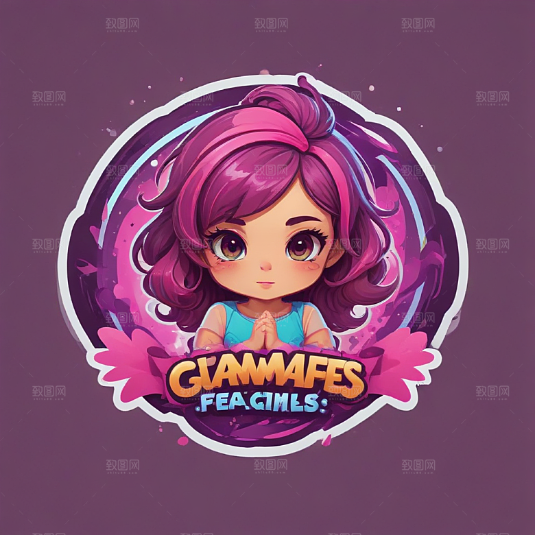 粉色日漫游戏女孩LOGO设计图片
